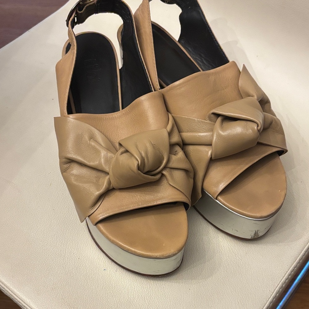 Tibi Tan Platform Slingback wedge sandals